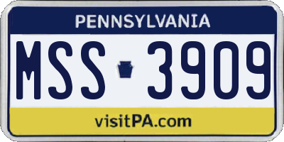 PA license plate MSS3909