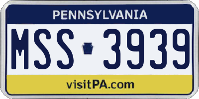 PA license plate MSS3939