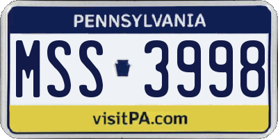 PA license plate MSS3998