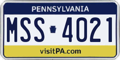 PA license plate MSS4021