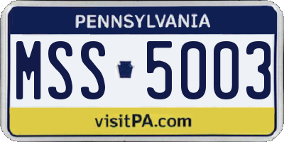 PA license plate MSS5003