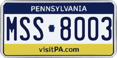 PA license plate MSS8003