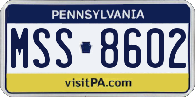 PA license plate MSS8602