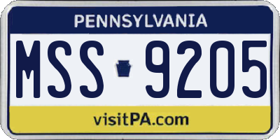 PA license plate MSS9205
