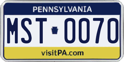 PA license plate MST0070