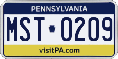 PA license plate MST0209
