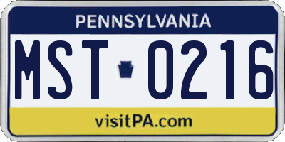 PA license plate MST0216
