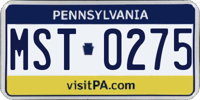 PA license plate MST0275