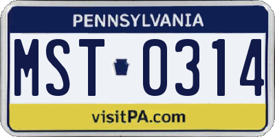 PA license plate MST0314