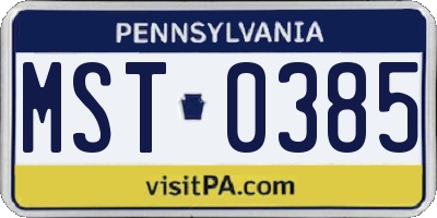 PA license plate MST0385