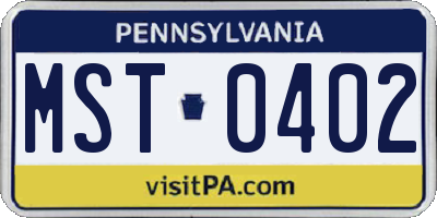 PA license plate MST0402