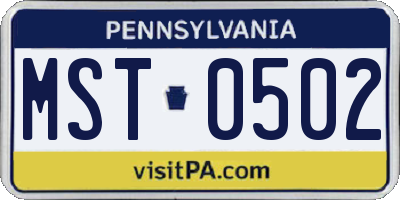 PA license plate MST0502