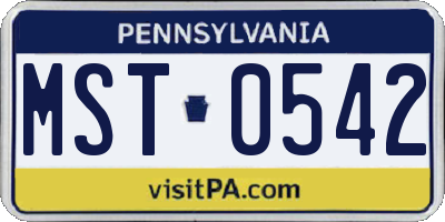 PA license plate MST0542