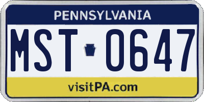 PA license plate MST0647