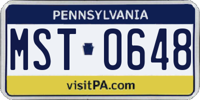 PA license plate MST0648