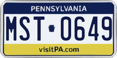 PA license plate MST0649