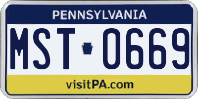 PA license plate MST0669
