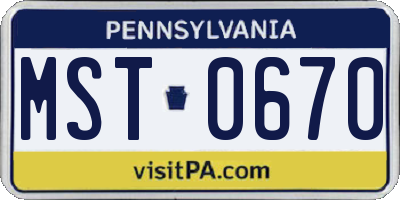 PA license plate MST0670