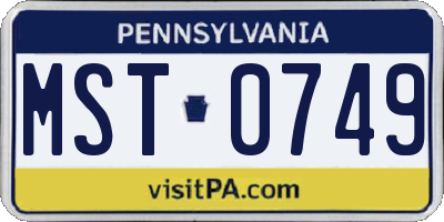 PA license plate MST0749