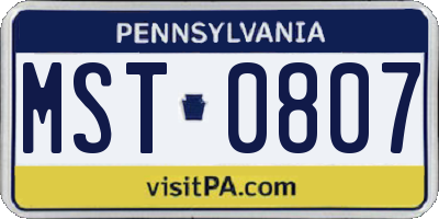 PA license plate MST0807