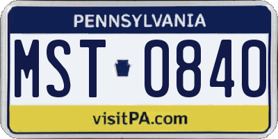 PA license plate MST0840