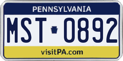 PA license plate MST0892