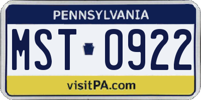 PA license plate MST0922