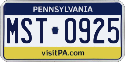 PA license plate MST0925
