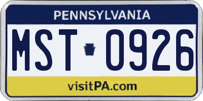 PA license plate MST0926