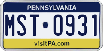 PA license plate MST0931