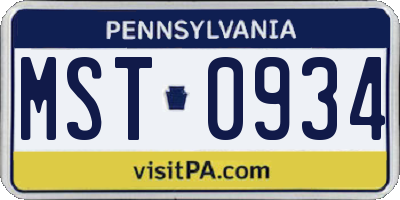 PA license plate MST0934