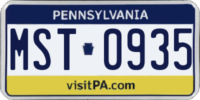 PA license plate MST0935