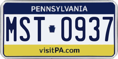 PA license plate MST0937