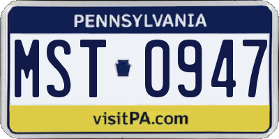 PA license plate MST0947