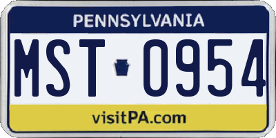 PA license plate MST0954