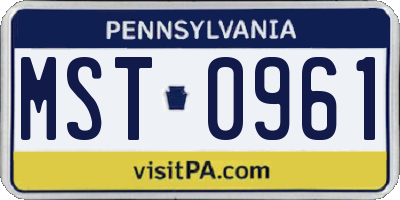 PA license plate MST0961