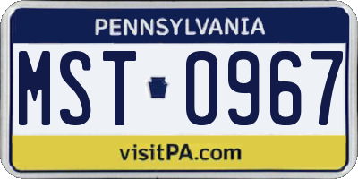 PA license plate MST0967