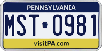 PA license plate MST0981