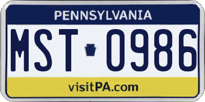 PA license plate MST0986