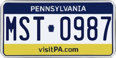 PA license plate MST0987