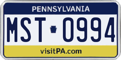 PA license plate MST0994