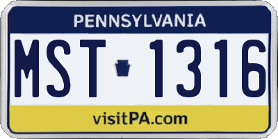 PA license plate MST1316