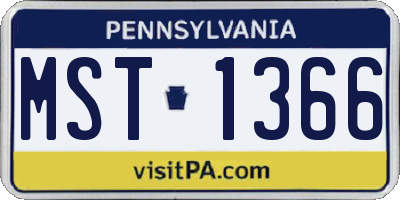 PA license plate MST1366