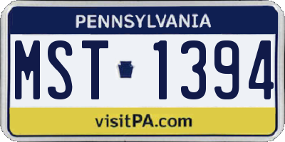 PA license plate MST1394