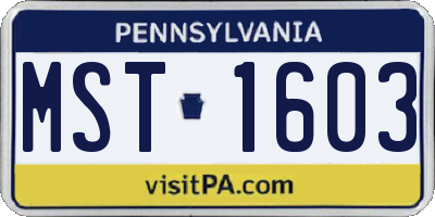PA license plate MST1603