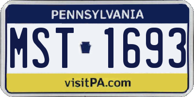 PA license plate MST1693
