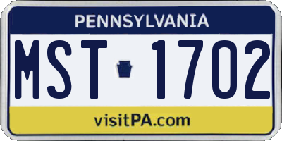 PA license plate MST1702