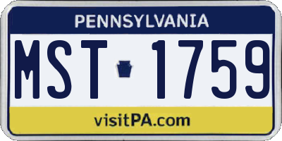 PA license plate MST1759