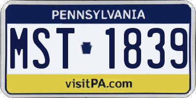 PA license plate MST1839