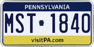 PA license plate MST1840
